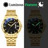 Watch Men Stainless Steel Calendar Gold 3ATM Water Resistant Luminous Analog Display Simple Fashion Quartz Watch Men Fashion Accessory - Birthday