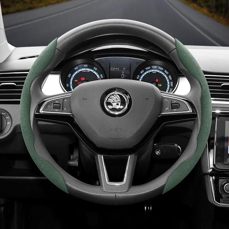 Suitable for Skoda Anti-Slip Buckle Segmented Suede Steering Wheel Cover Suitable for Kodiaq Octavia3 Octavia2 Superb3 Fabia Karoq Octavia A7 Rapid 