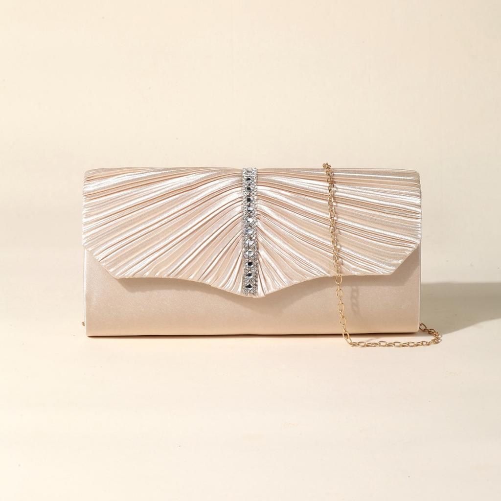 Luxury Envelope Evening Clutch Bag New Bright Grain Wrinkle Textured Long Hardware Shoulder Bag Wedding Handbag for Wedding Bag