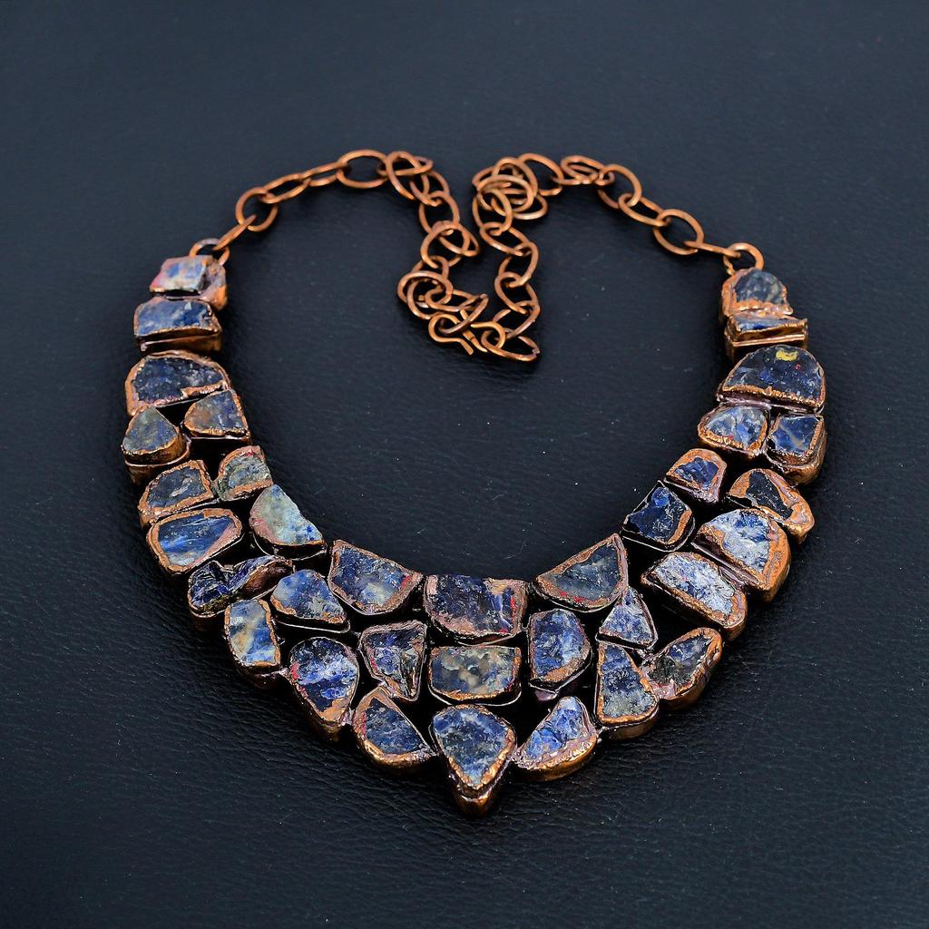 Sodalite Handmade Latest Design Jewelry Necklace, Copper Electroformed Gemstone Necklace, Gift For Mother