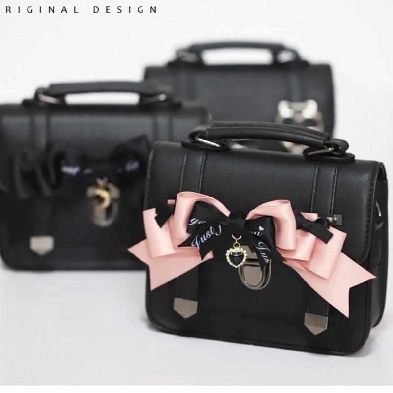 Japanese Bow Black Messenger Bag Women JK Uniform Handle Square Crossbody Bags Ladies Vintage Lolita Shoulder Bags Aesthetic