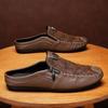 Men's Summer Breathable Closed-Toe Slip-On Lazy Soft Sole Casual Leather Penny Loafer Half-Slippers