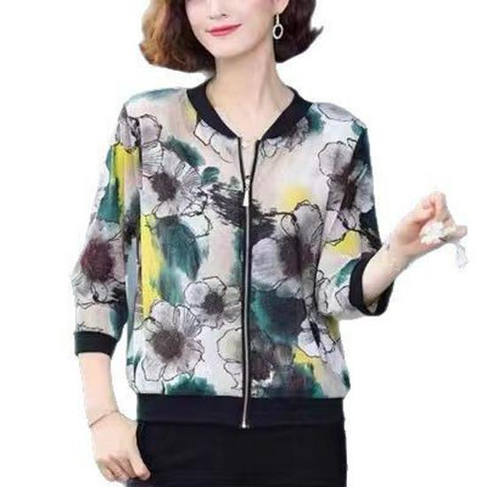 Summer Floral Print Sun Protection Cardigan for Women - Trendy, Lightweight, Plus Size Baseball Jacket Style