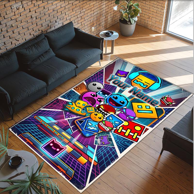 Personalized Crystal Velvet Carpet Custom Name Text,Geometry Dash Anti Slip Area Rug For Home Decoration