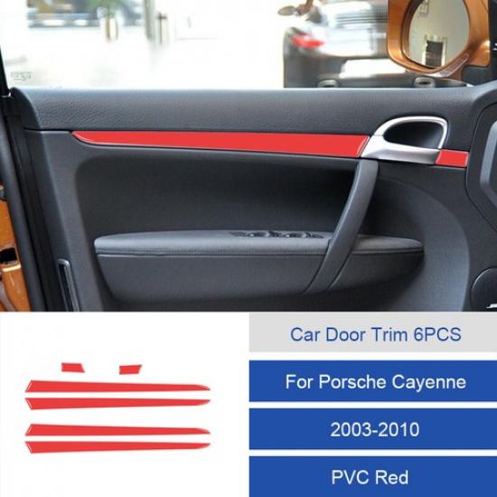 6Pcs Interior Door Panel Cover Carbon Fiber Strip Trim For Porsche Cayenne 03-10
