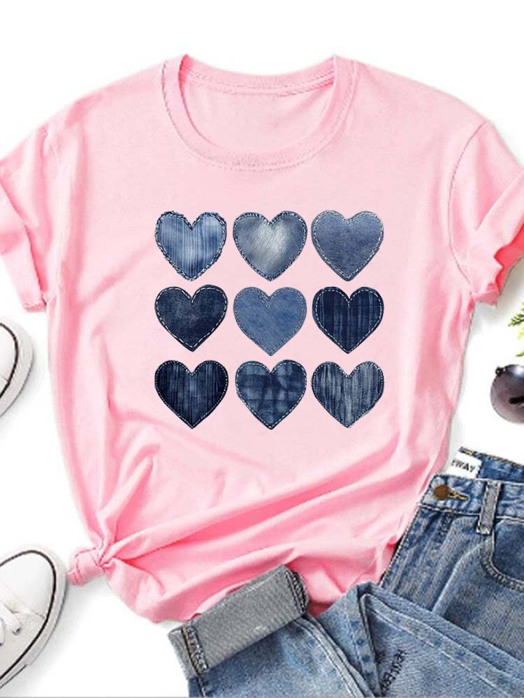 Dámské tričko s potiskem kovbojského srdce jako dárek na Valentýna Módní tričko s kulatým výstřihem a krátkým rukávem Ležérní dámské oblečení