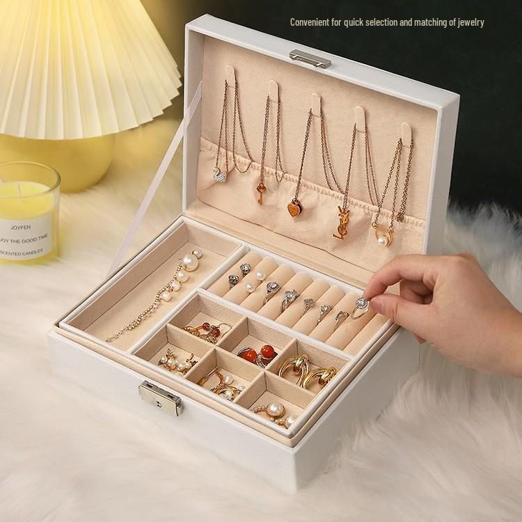 Elegant Multi-Layered PU Leather Jewelry Box with Lock for Earrings, Necklaces, and More