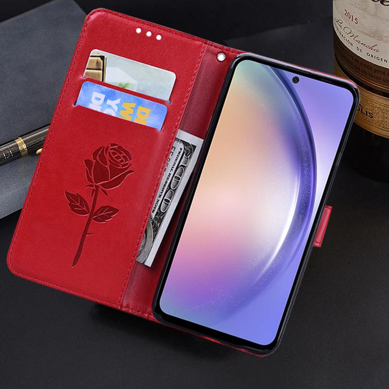 Buch Leder Rose Blume Leder Flip Case für Samsung Galaxy A54 A05S A15 A04S A14 A24 A34 A23 A33 A53 S20 S21 S22 S23 Ultra Plus Brieftasche Telefon Abdeckung