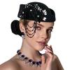 Retro British Hat for Women 3D Floral Rhinestone Decorated Beret Cap Cosplay Costume Accessories