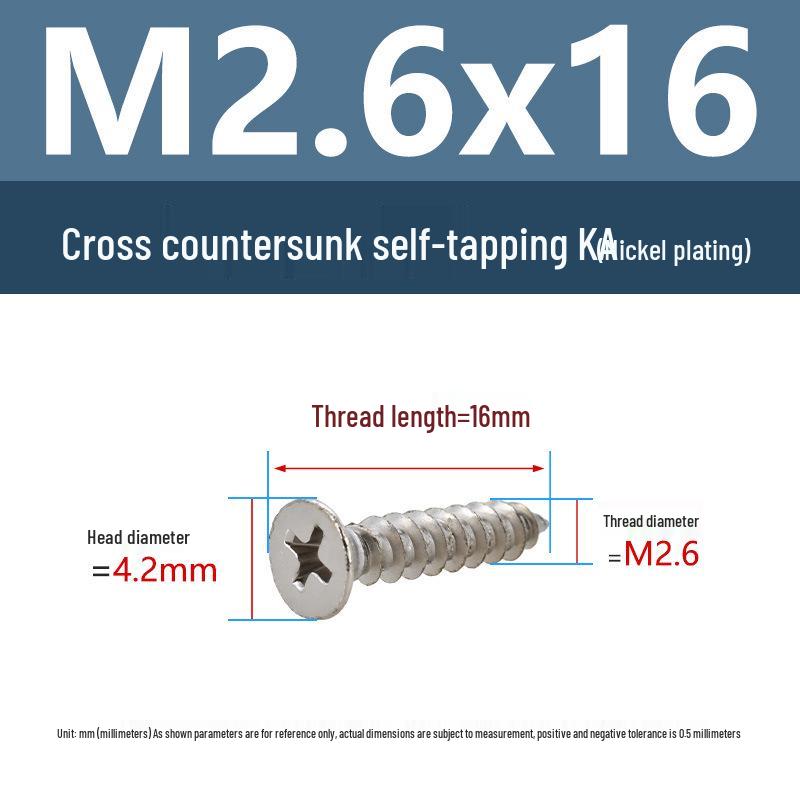 YiguYigu Nickel-Plated Phillips Flat Head Self-Tapping Screws M1-M5, Carbon Steel