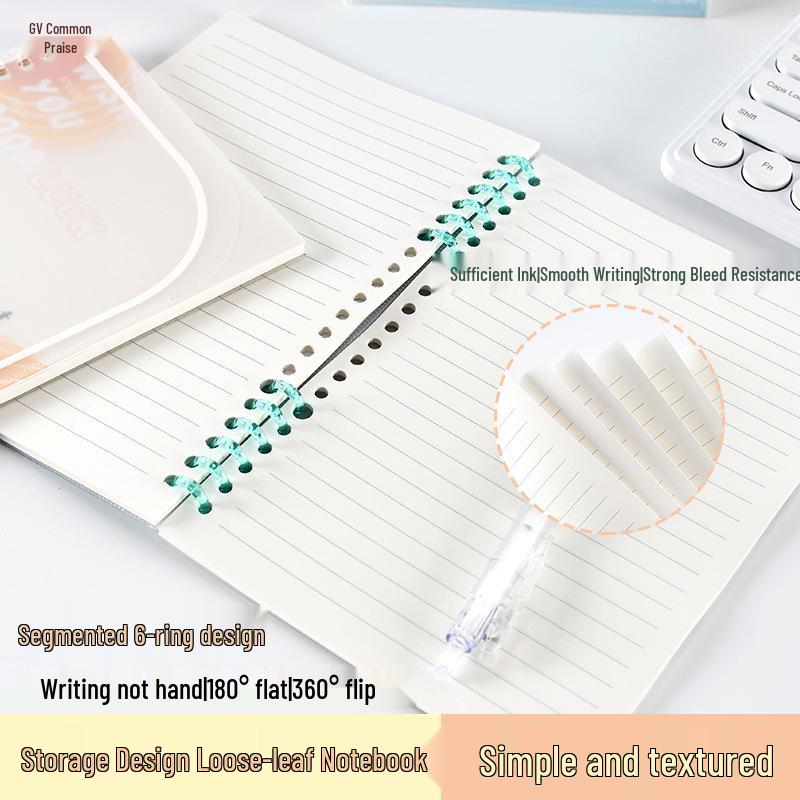 A5 Colorful Loose-Leaf Notebook with Removable 6-Ring Binder and Transparent Cover