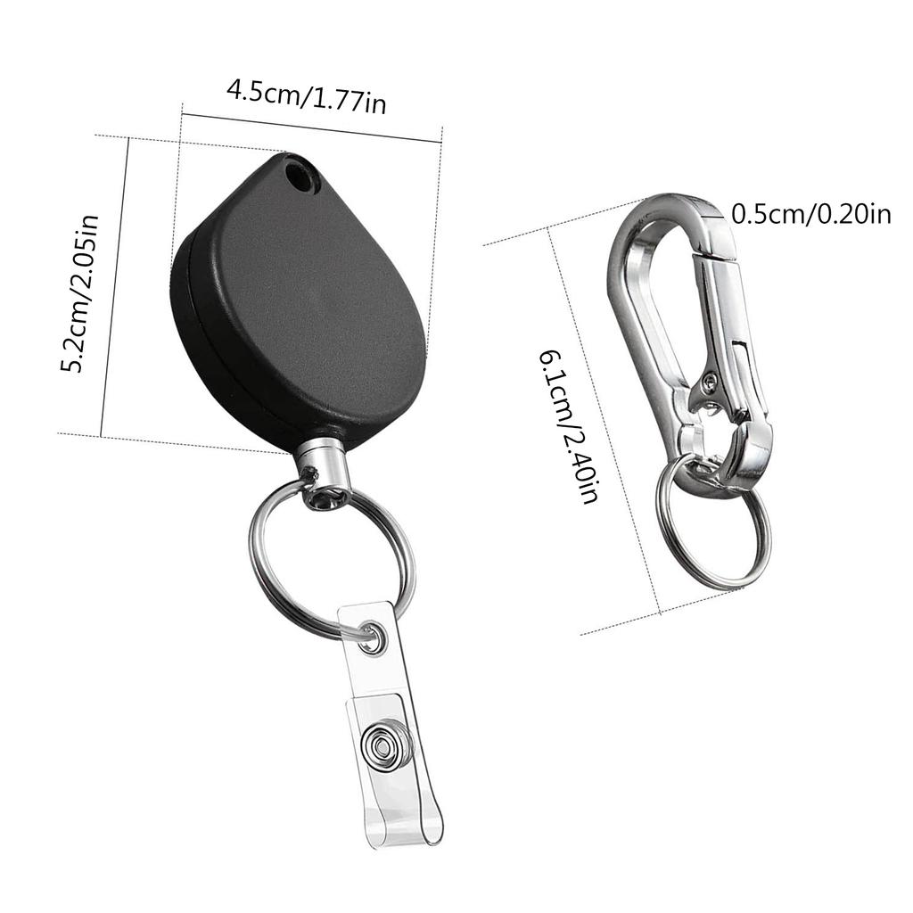 Heavy Duty Retractable Keychain Strong Casing Carabiner Keychains Retractable Badge Holder Steel Wire Rope Keyring Hook