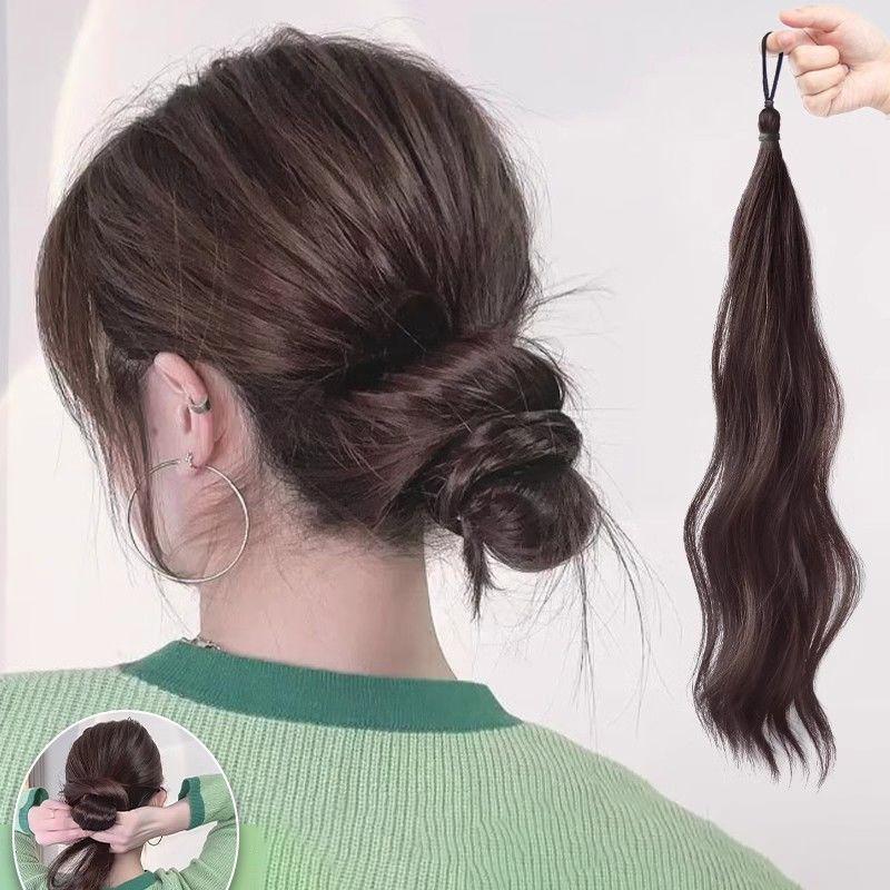 Long Wavy Braided Ponytail Headbands Women Synthetic Wigs With Rubber Bands Curly Straight Ponytail Extensions Elastic Hair Ring