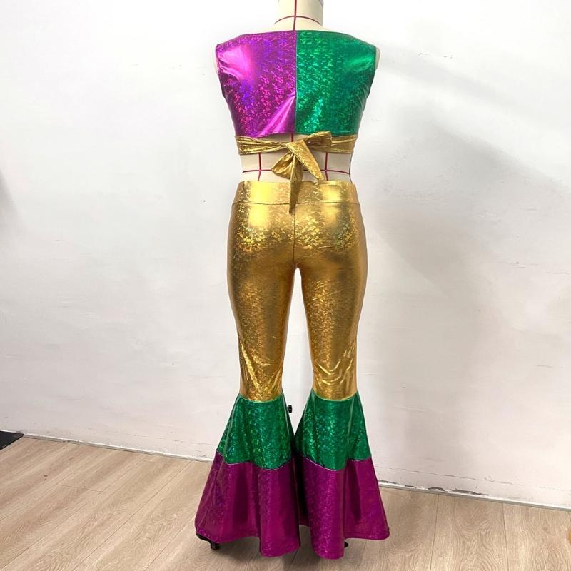 Disco Party Costume Set With Fashion Polyester Halloween Dance Costume And Matching Headpiece For Women