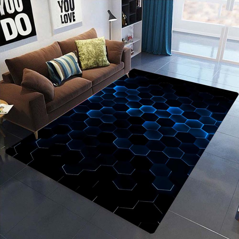 3D Geometric Carpet Neon Lights Rugs Hexagons Carpets for Home Play Gaming Room Decor Livingroom Bedroom Teens E-Sport Rug Mat