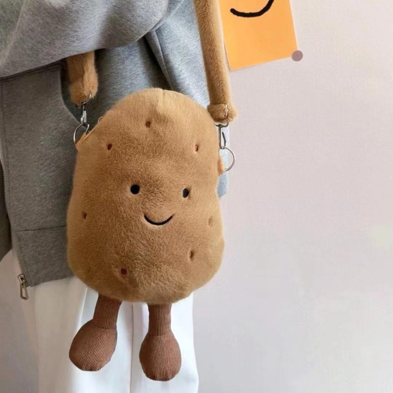 Positive Energy Potato Hug Plush Crossbody Bag Cute Simulation Toy Dolls Plushie Stuffed Fashion Fur Handbag Gift for Girlfriend