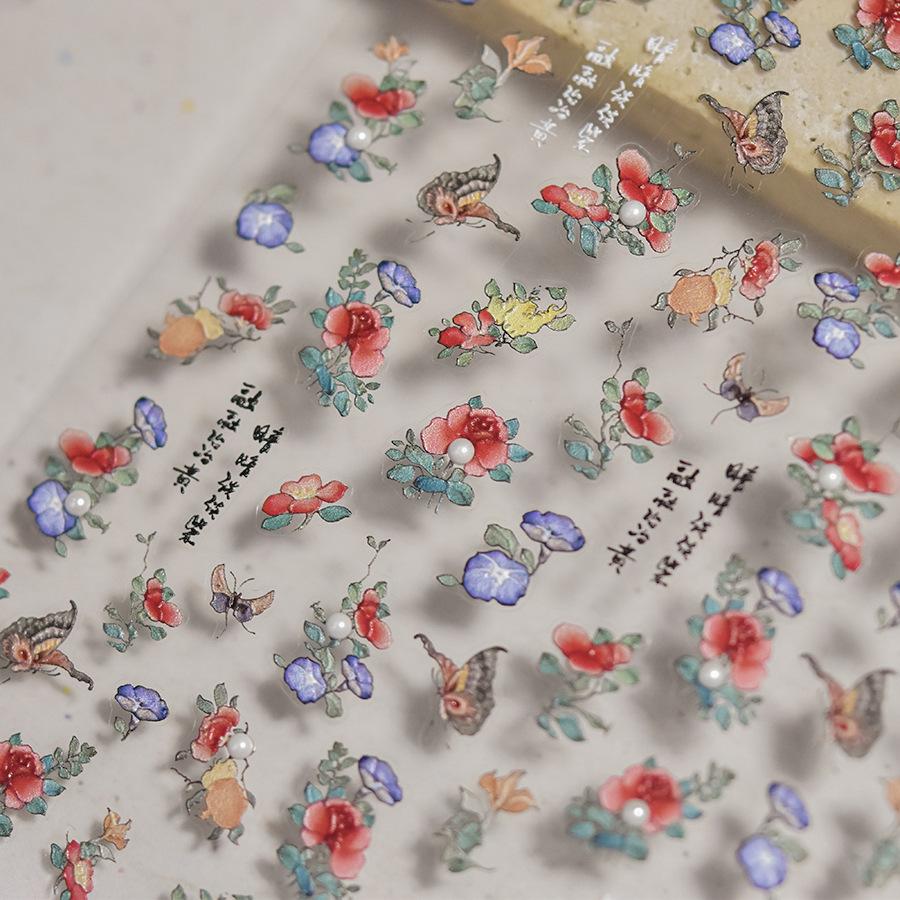 5D Relief Nail Art Stickers Purple Exquisite Iris Flowers Adheisve Decals Manicure Floral Pattern Embossed Decorations