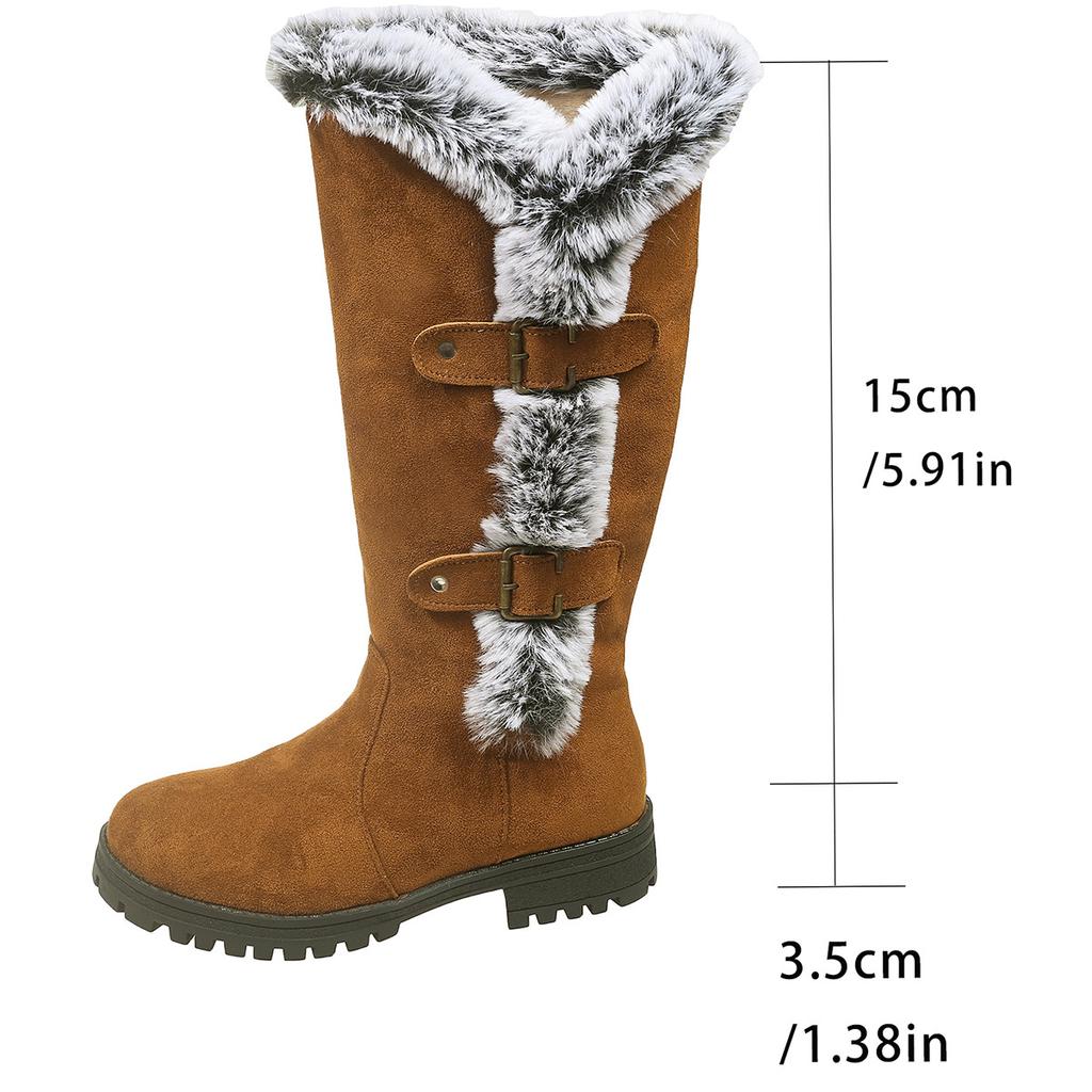Women's Suede Mid Calf Snow Boots Anti-slip Mid Heel Short Plush Winter Warm Long Boots Casual Comfortable Walking Shoes Women