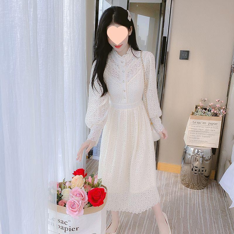 Women's Winter Lace Dress: Velvet, Thick, Elegant for Autumn/Winter 2025