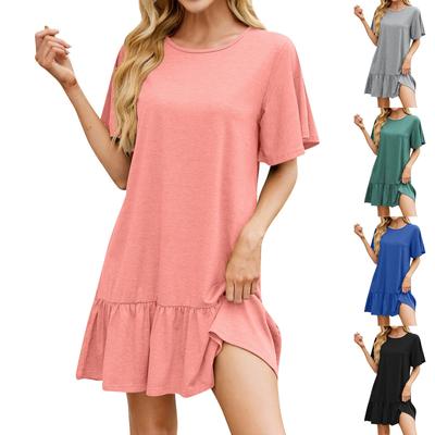 Women's Fashionable Solid Color Round Neck Loose Short Sleeved Pullover Dress