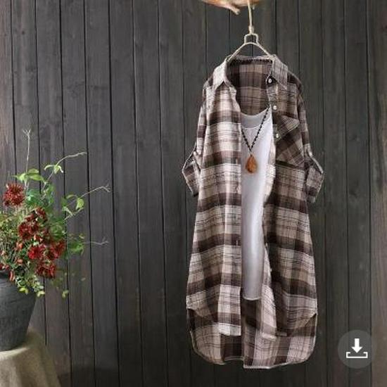 2024 Spring/Autumn Women's Korean Style Plaid Loose Mid-Length Plus Size Long Sleeve Shirt Jacket