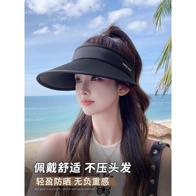 Sun Hat Women's 2025 New Summer UV Protection Widened Brim Empty Top Sun Hat Contrasting Color Ice Silk Sun Protection Hat