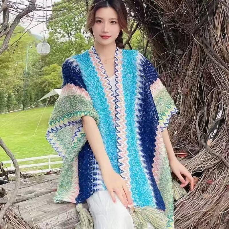 Chal Étnico para Mujer con Borlas - Atuendo de Viaje a la Moda para Primavera y Otoño