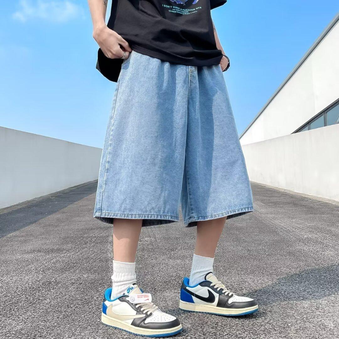 

JYL Men s Cropped Jeans Summer Mid-Waist Loose Straight Trendy Zip Denim Pants S блискучий лавандового кольору