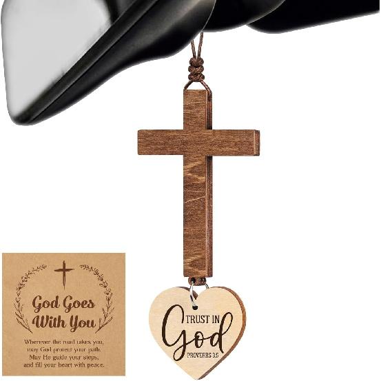 Cross for Car Mirror Hanging Christian Gifts for Men, Women, Bible Study - Scan Phone for Daily Bible Verse Car Rearview Decor Accessories, Jesus