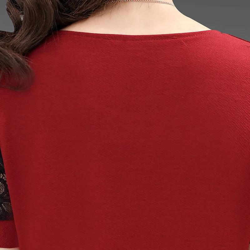 Women's Summer Chiffon Short Sleeve Mid Length Round Neck Large Size Loose T-Shirt