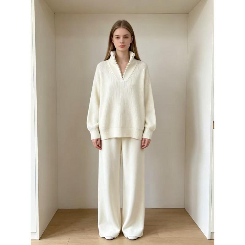 Womens Oversized Knit Sweater Wide Leg Pants Set Casual Solid Color Lounge Outfit Winter