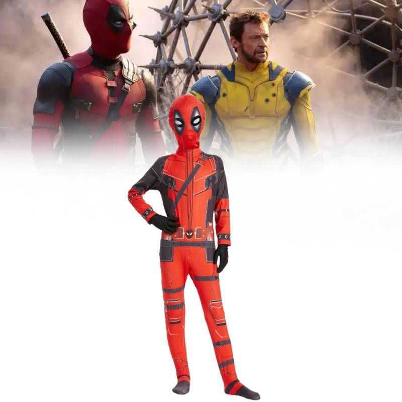 Deadpool Cosplay Jumpsuit With Polyester Spandex For Kids Halloween Party