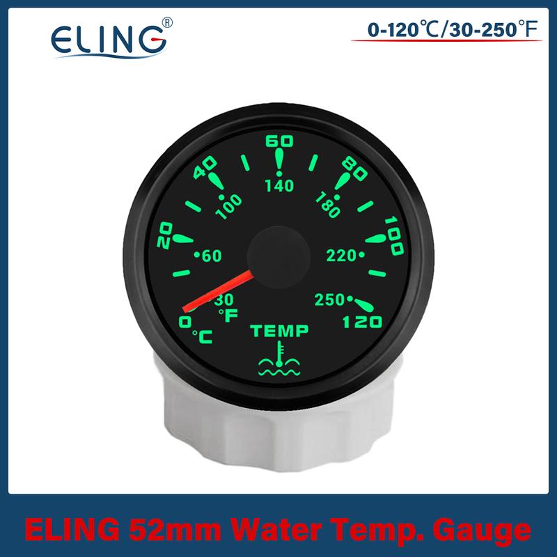 ELING 52mm Water Temp Meter Signal 0-120℃/30-250℉ Temperature Gauge with 7 Colors Backlight for Boat Car Motorcycle 9-32V