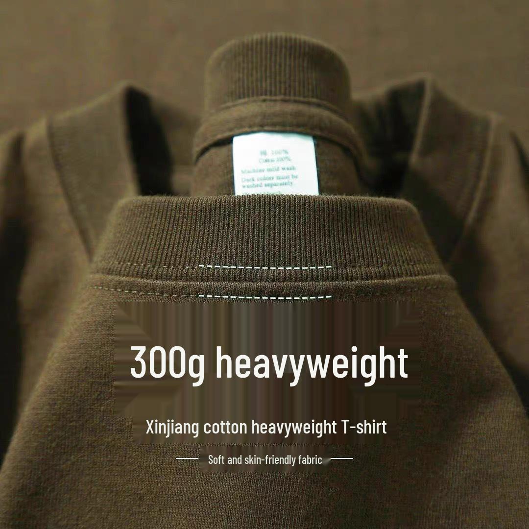 Heavyweight 300g Cotton Unisex Simple Loose Round Neck Short Sleeve Casual Top S for 45-60 kg