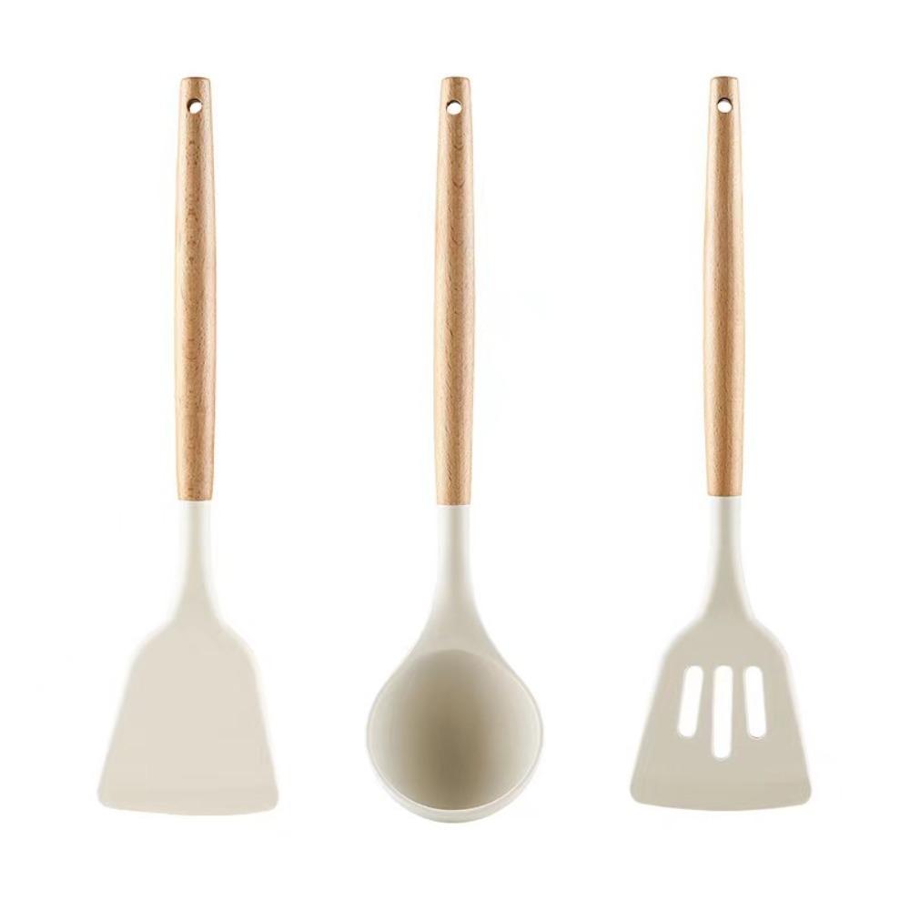 Silicone Kitchen Cookware Utensils High Temperature Resistant Wooden Handle Kitchenware Set Food Grade
