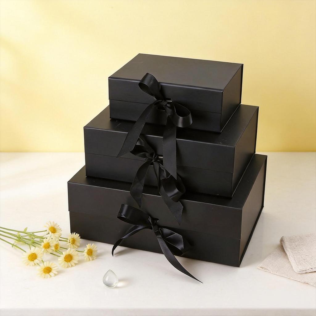 Magnetic Flip-Lid Gift Box with Bow Knot – One-Piece Folding Souvenir Packaging