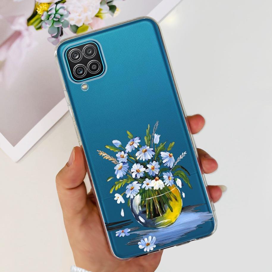 For Samsung Galaxy A12 Case Transparent Cover Fashion Flower Slim Soft TPU Phone Case For Samsung A12 SM-A125F M12 F12 A 12 Capa