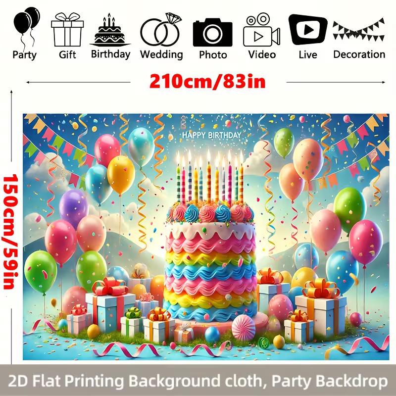 

2D Rainbow Birthday Backdrop with Cake & Balloons for Photoshoot 47.2x31.5inch/120*80cm