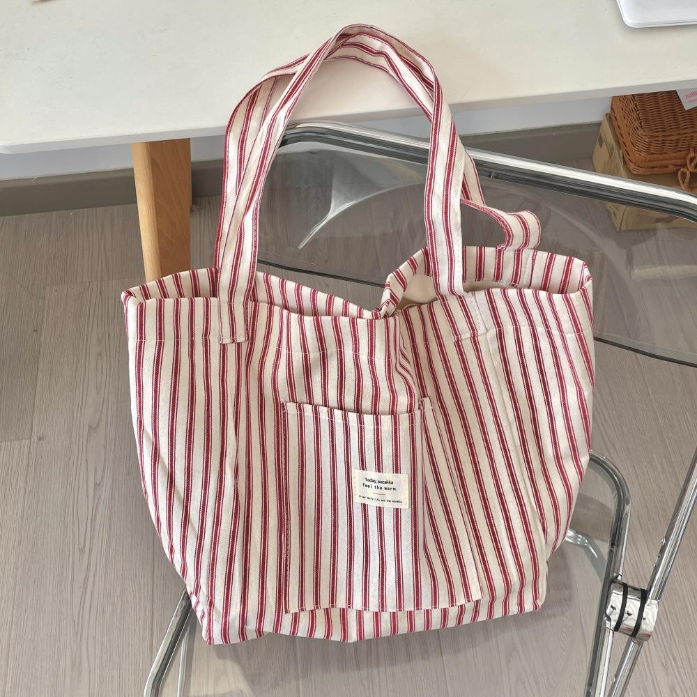 Vintage Striped Women's Shoulder Bags Large Capacity Female Reusable Shopping Bag Canvas School Girls Book Tote Handbags