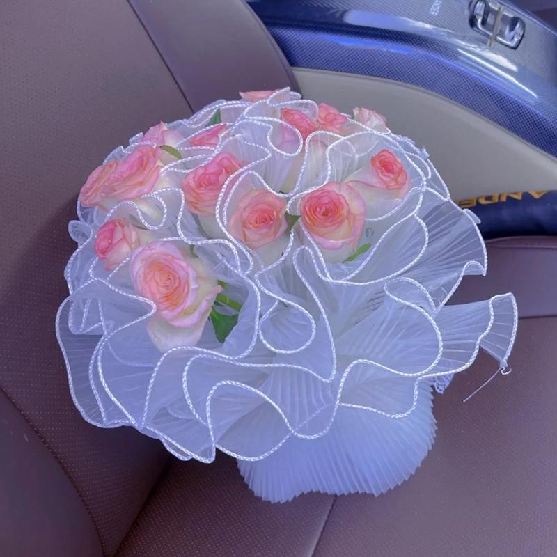 White Floral Packaging for Bouquets Flower Wrapping Paper Pearl Wave Decorative Mesh Wrapping Paper Wrinkled Gift Packaging