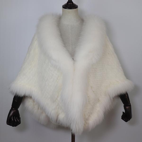 Women Real Rabbit Fur Shawl Scarf With Fox Fur Collar Winter Warm Knitted Rabbit Fur Poncho Girls Party Fashion Accessories