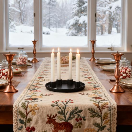 Ceramics Advent Candle Holder Matte Black White Taper Candle Tray 4 Candlestick Seats Dining