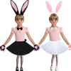 Women Girls Rabbit Ears Headband Collar Bowtie Cuff Bunnies Tail Easter Bunnies Costume Set for Halloween Cosplay Party