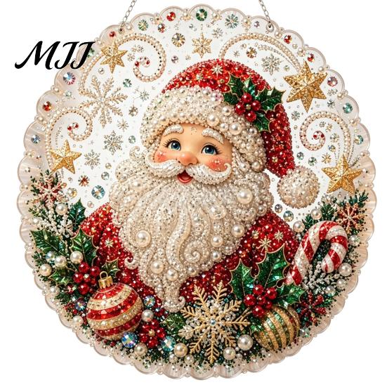 Unique Christmas Craft Gifts DIY Sun Catcher Kit, Faux Pearl Art Hanging Ornament, Santa Claus Artistic Projects for Beginners Xmas Tree Kit