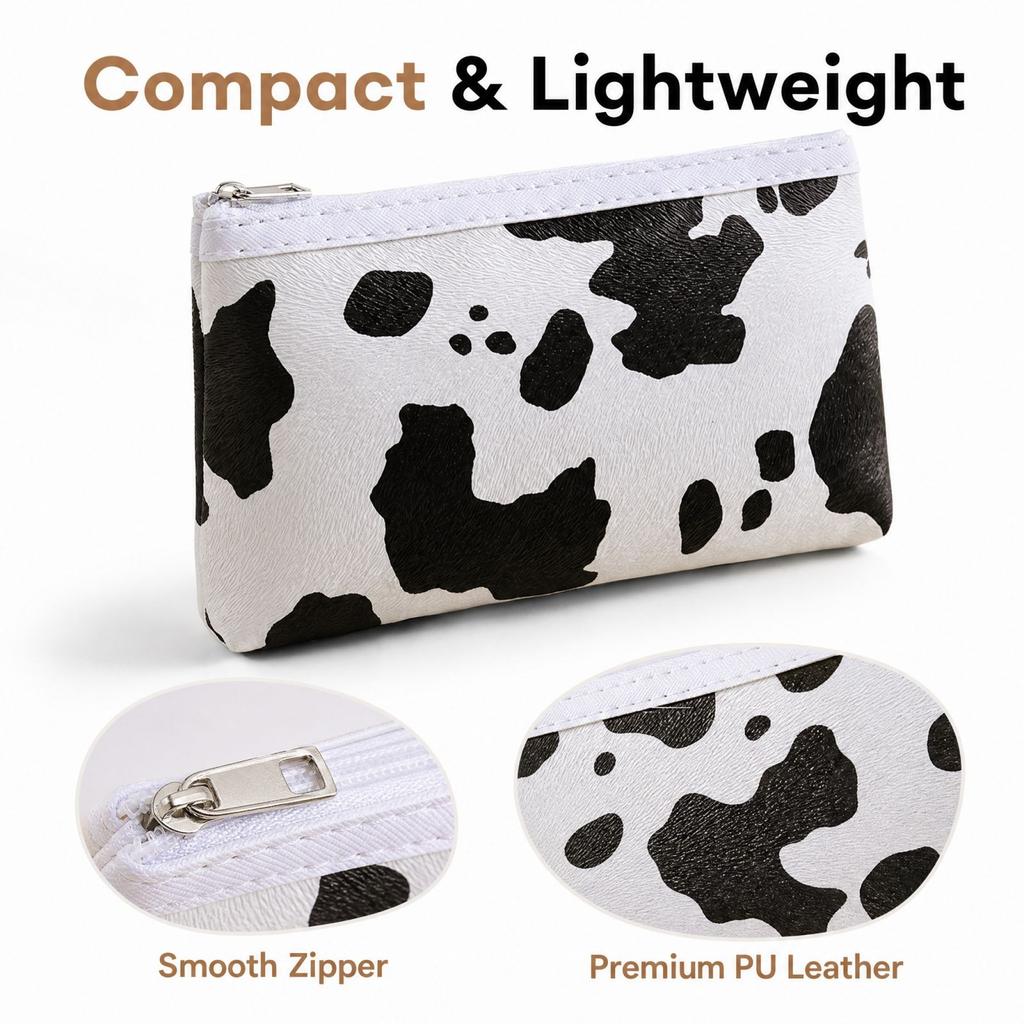Cow Print Leather Makeup Bag, Portable - Cosmetic Storage Pouch