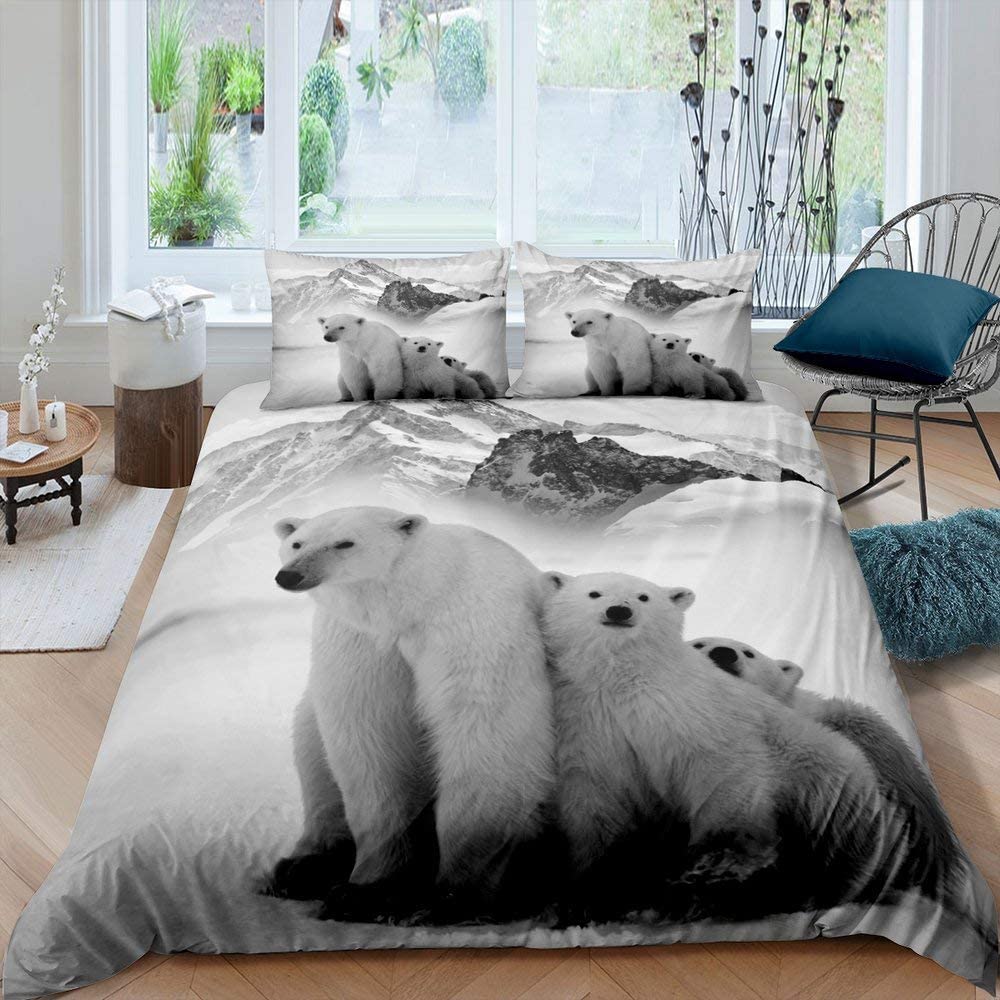 

Комплект постельного белья с изображением белого медведя, размер King Queen, полиэстеровое одеяло полного размера для детей, мальчиков и девочек, комплект постельного белья с рисунком диких животных EU single(135x200cm)