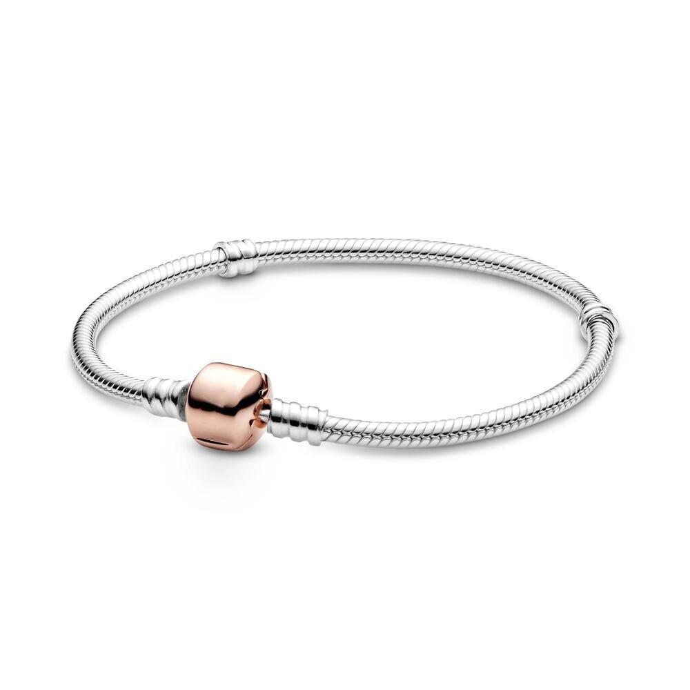 100% 925 Pure Silver Pan Carat Logo Heart Bracelet Shop Surface Clear Bracelet Fit Charm Beads Bracelet