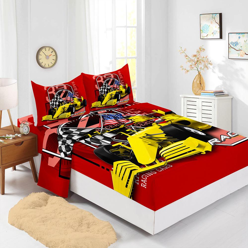 Mattress Four-Piece Car Racing Bed Sheet Kit Digital Printing Mattress Protective Cover