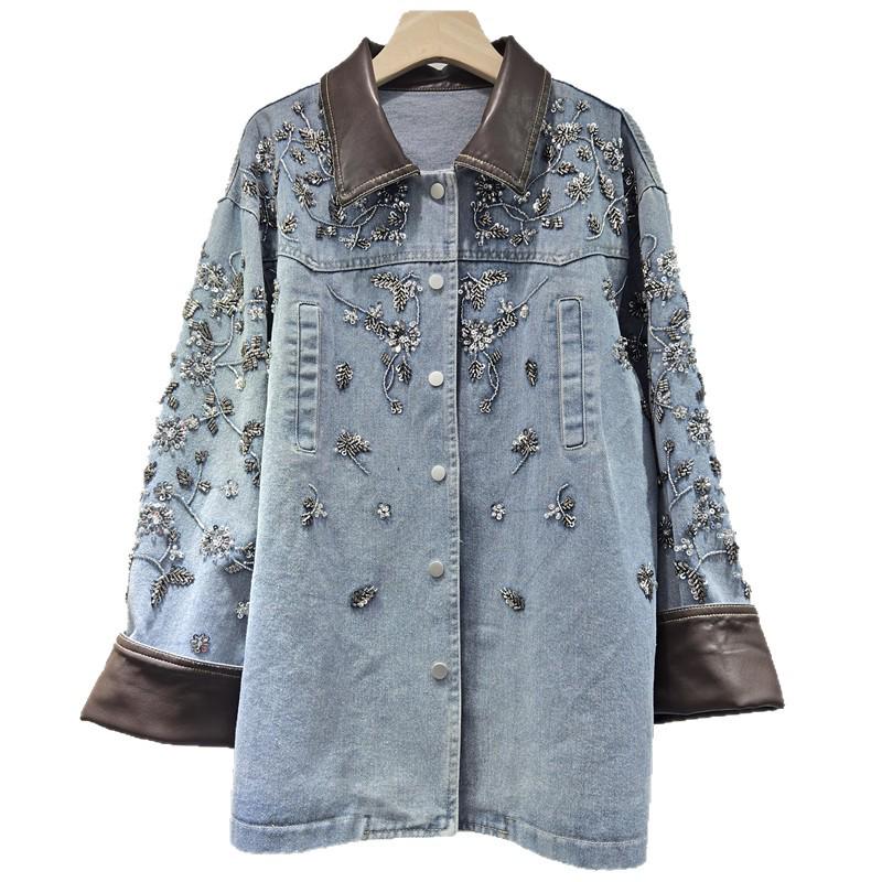 European-Style Embroidered Bead Sequin Denim Women's Loose Jacket - 2026 Early Spring Collection