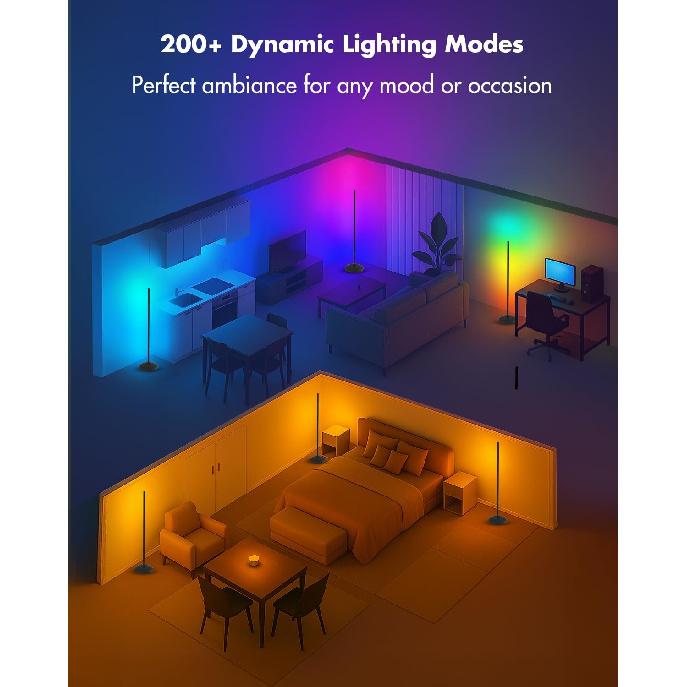Corner Floor Lamp, Smart RGB LED Corner Lamp with App & Remote, Modern Floor Lamp with 16 Million Colors, Music Sync, Scene Modes, Color Changing